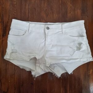 Abercrombie & Fitch White Distressed Denim Shorts
